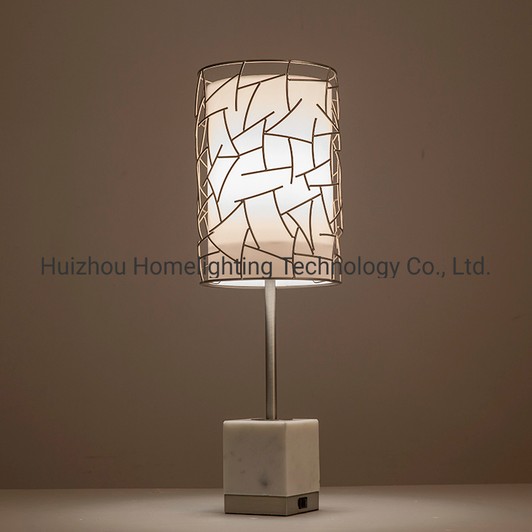 Decorative Brushed Nickel Metal Caged Acrylic Shade Table Lamp UL Certified Hospitality Lighting