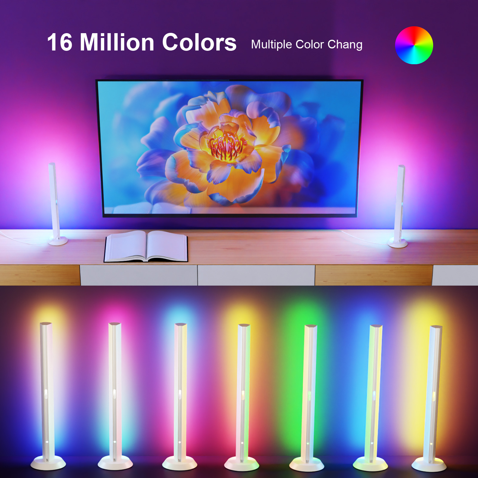2025 USB DC5V App RGBIC LED Modern Gaming Table Lamp Ambient TV Night Lights Voice Activated Hot Selling Room Decoration Remote