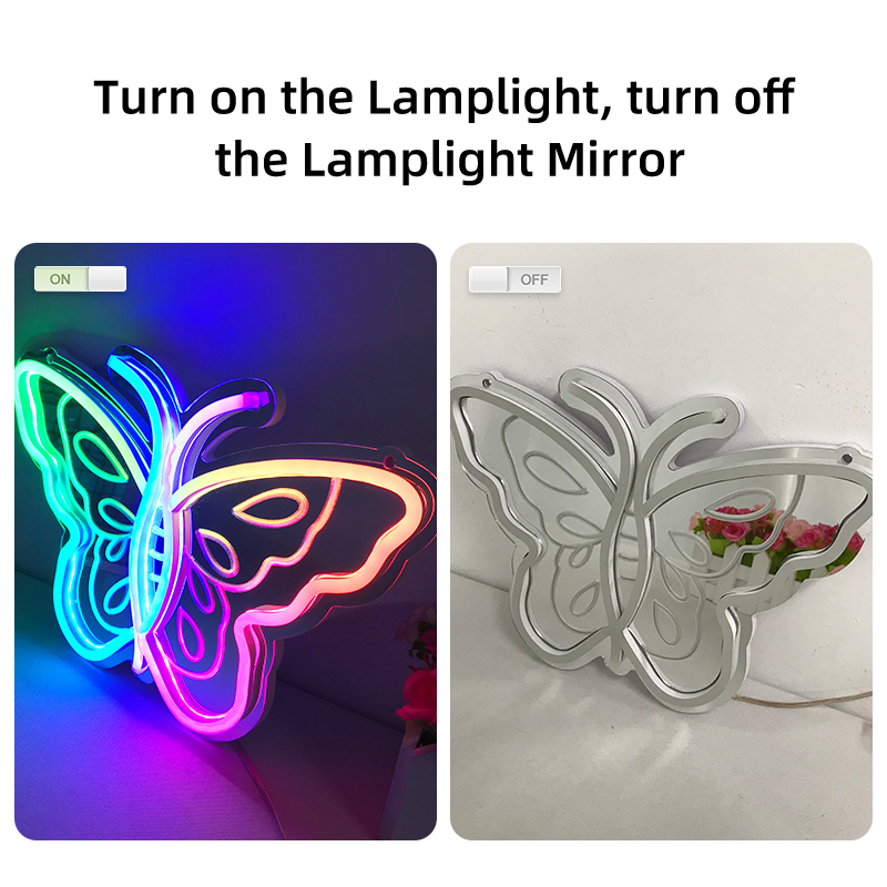 Divatla Custom Personalized Butterfly Neon Mirror Custom Personalized Neon Tube for Wedding Bedroom Decoration with Led Lights