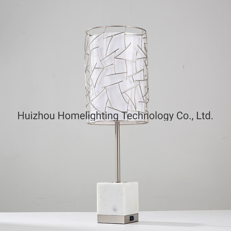 Decorative Brushed Nickel Metal Caged Acrylic Shade Table Lamp UL Certified Hospitality Lighting