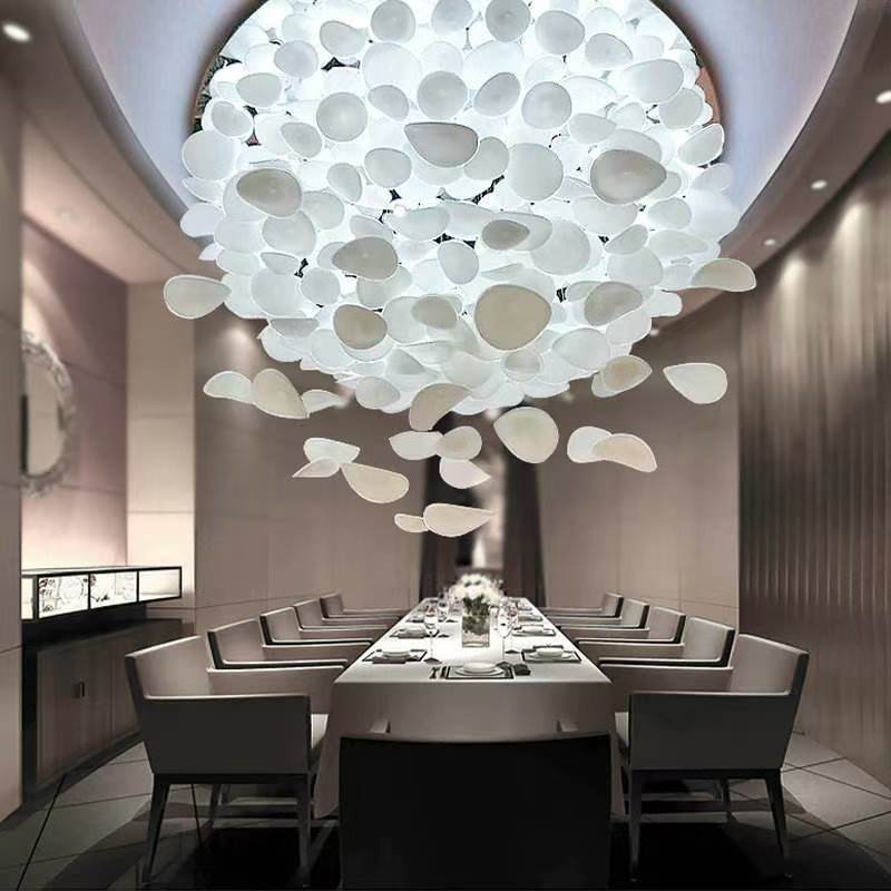 Hotel Club Aerial Art Disc Decorative Pendant, Sales Department Colorful Creative Glass Lotus Leaf Chandelier