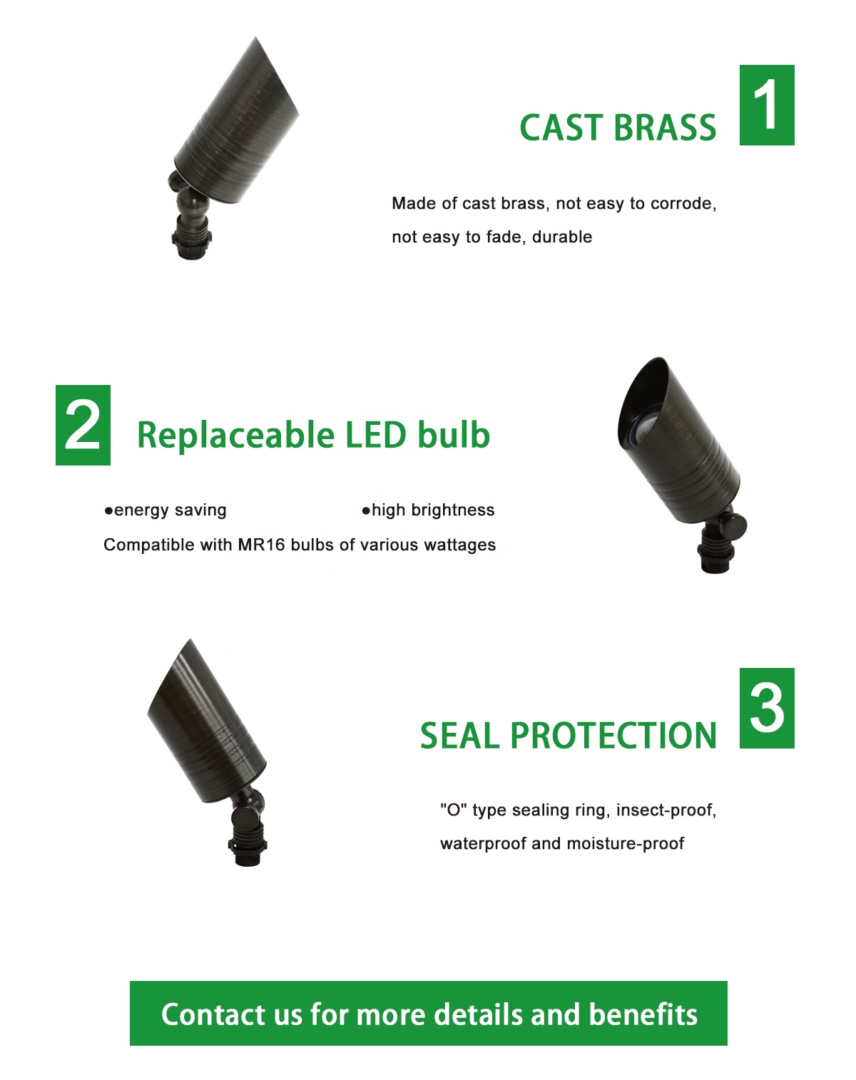RAL-8100 Low Voltage LED Outdoor IP65 Waterproof Antique Bronze Die Cast Brass Landscape Lighting Accent Light Garden Spot Light