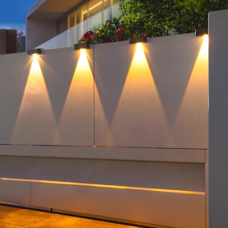 Modern IP65 Solar Aluminum Long Strip Fence Light Waterproof Outdoor Downward Beam LED Wall Lamp for Garden Patio Deck
