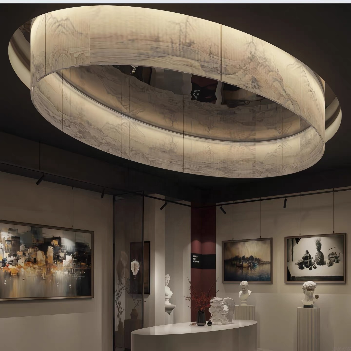 Custom Ribbon Ceiling Chandelier LED Light Strip Soft Decorative Painting Art Lightings for Restaurant Hotel Lobby