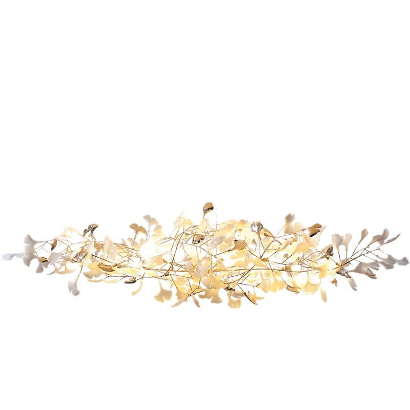 Custom Modern Gold Ginkgo Leaf Pendant Fixture Artistic Branch Design Hotel Lobby Ceiling Light Chandelier Decorative for Lobby