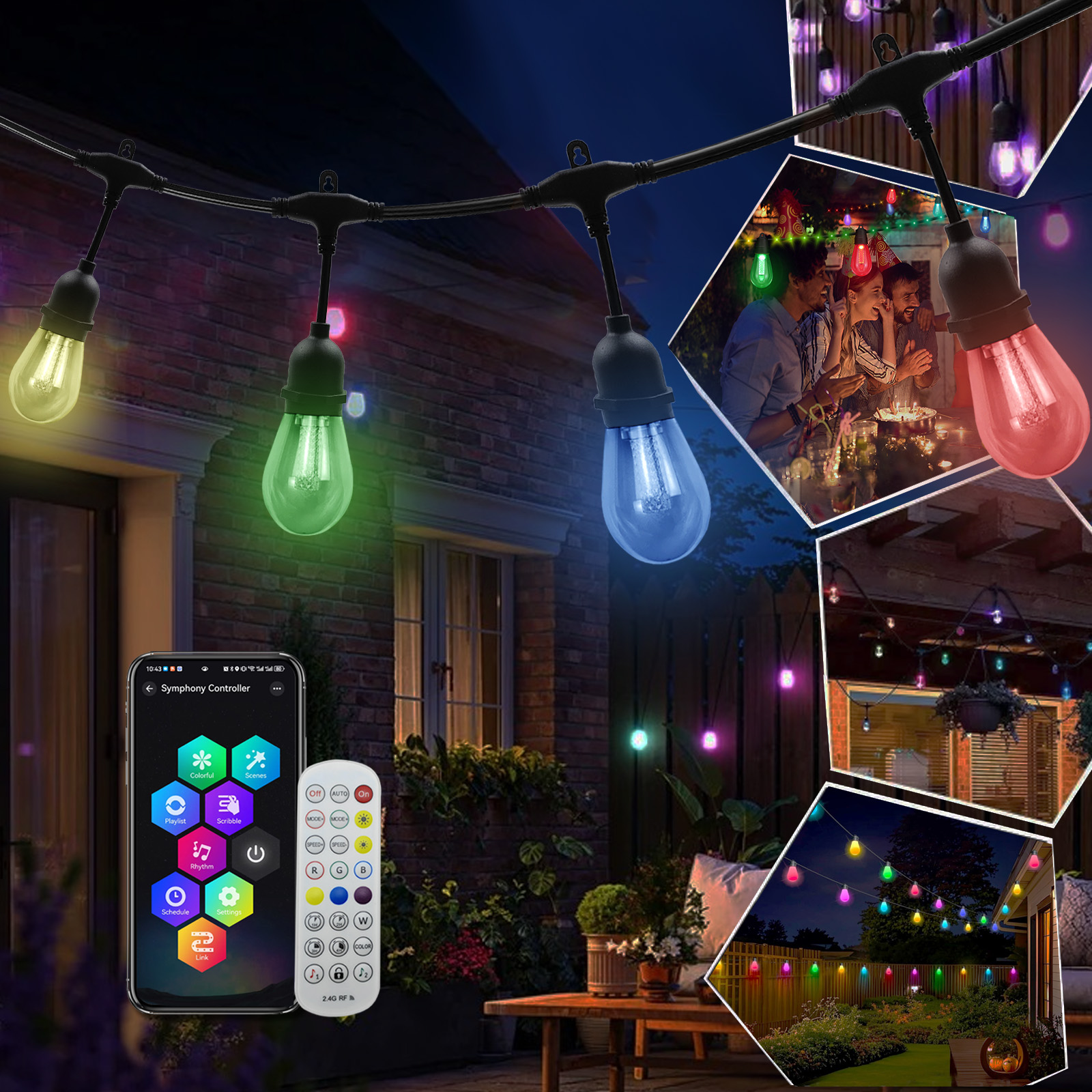 HRSYT IP65 Waterproof DC12V DC24V RGBW String Bulb Light Smart App Remote Control Christmas Outdoor Patio Lights