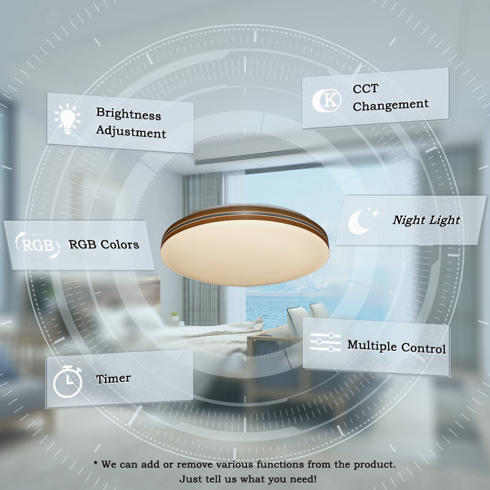 Home Hallway Decoration Remote Wooden Fixture Lamp Surface Mounted Bedroom Living Room Modern Dimmable Round Led Ceiling Light