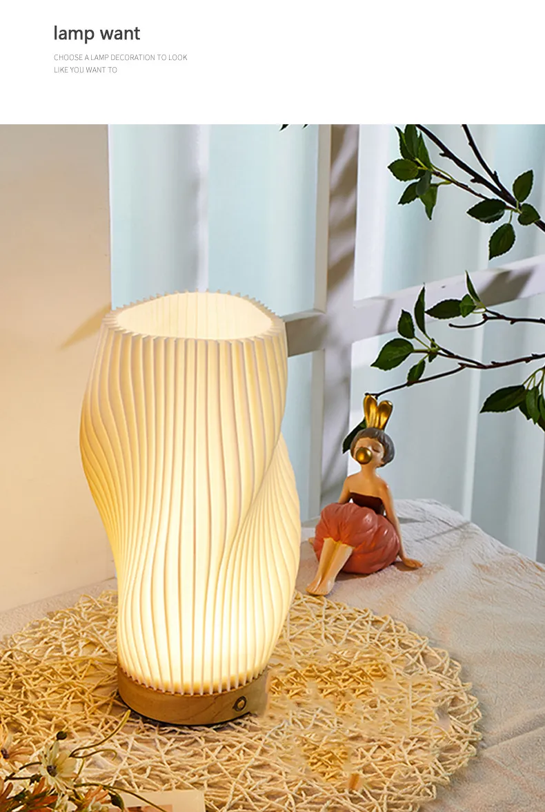 Nordic Style Bedroom Decorative Bedside 3D Printed Vintage Ruffled Night Lamp