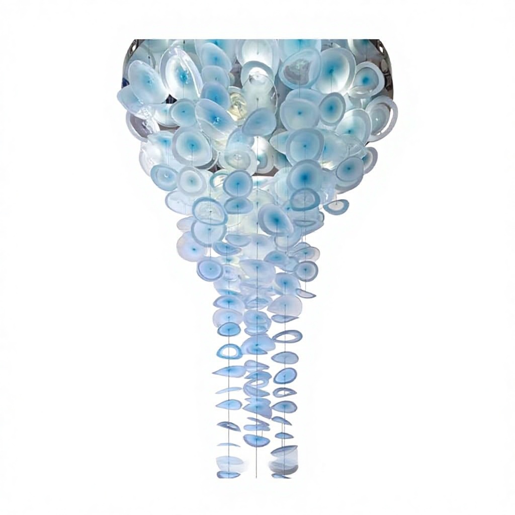 Hotel Club Aerial Art Disc Decorative Pendant, Sales Department Colorful Creative Glass Lotus Leaf Chandelier
