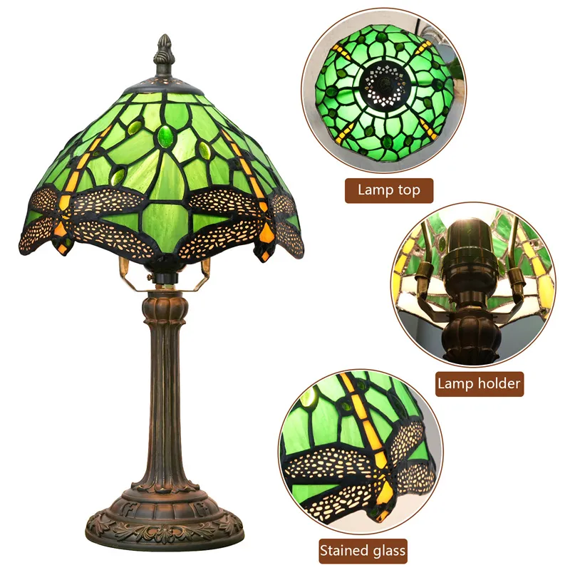 Antique Tiffany Desk Light Multi Color Glass Shade Table Lamp