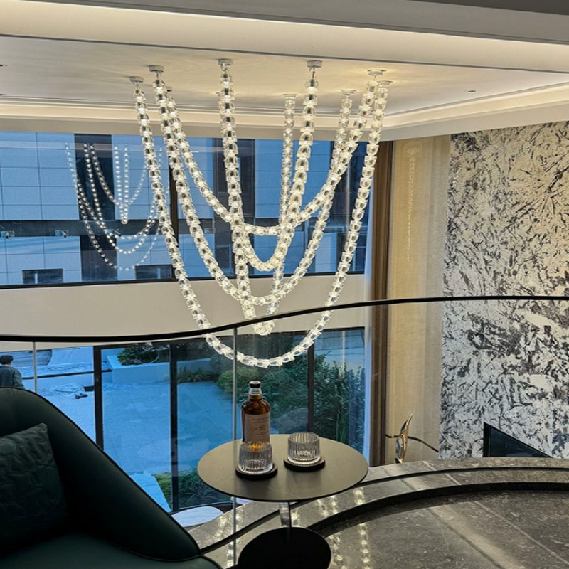 High End Customized LED Decorative Art Pendant Light with Necklace Beads for Hotel Dining and Living Room Lighting
