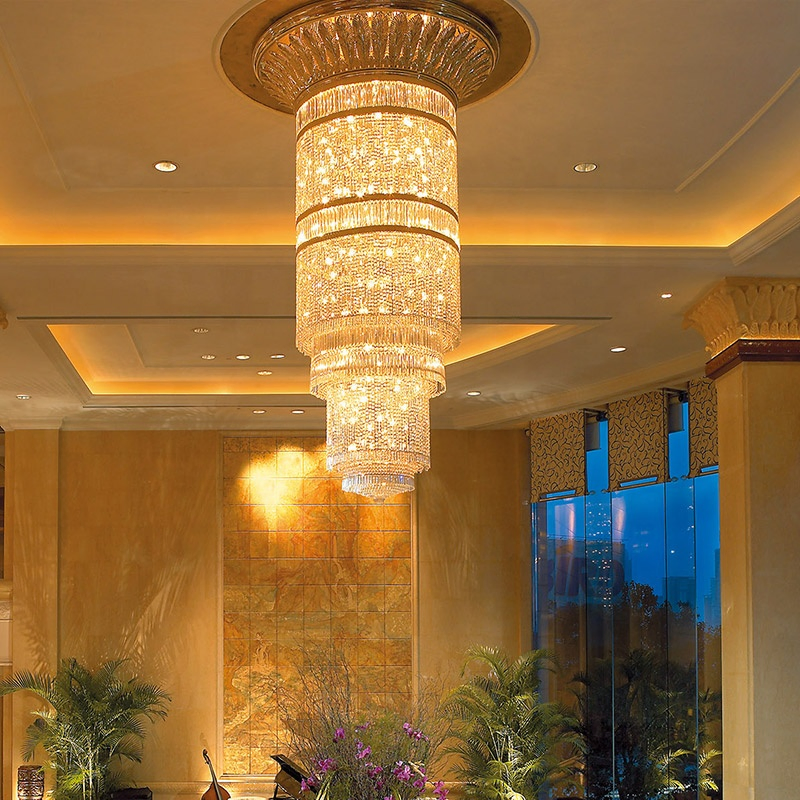Modern Hotel Lobby Luxury Crystal Hanging Light Crystal Chandelier Lighting Big Golden Decorative European Vintage Luxury Lamp