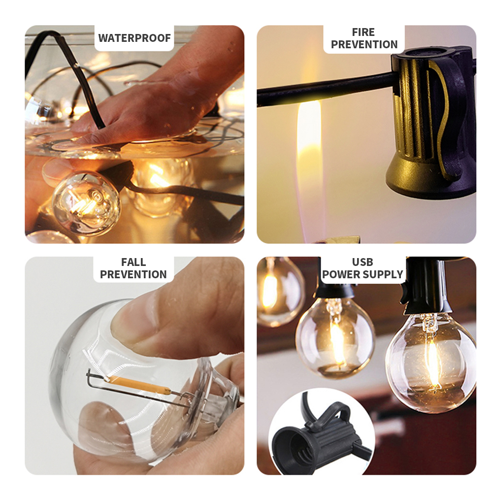 30m Outdoor Waterproof Garland Lights 110V 220V G40 Plastic Bulb LED Fairy Patio String Lights Wedding Garden Party Decoration