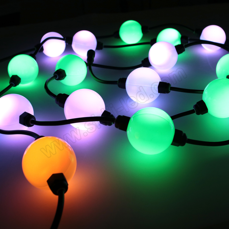 SHIJI Waterproof 35mm 50mm RGB Pixel Light Ball Curtain SMD3535 UCS1903 Color Changing Outdoor LED Hanging Ball Chain Light