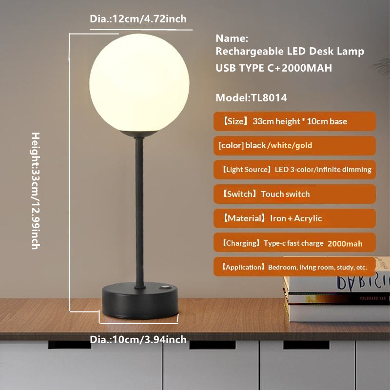 Modern PVC Rechargeable LED Desk Lamp Luxury Hotel &amp; Restaurant USB Touch Night Light Cordless with Battery Indoor Application