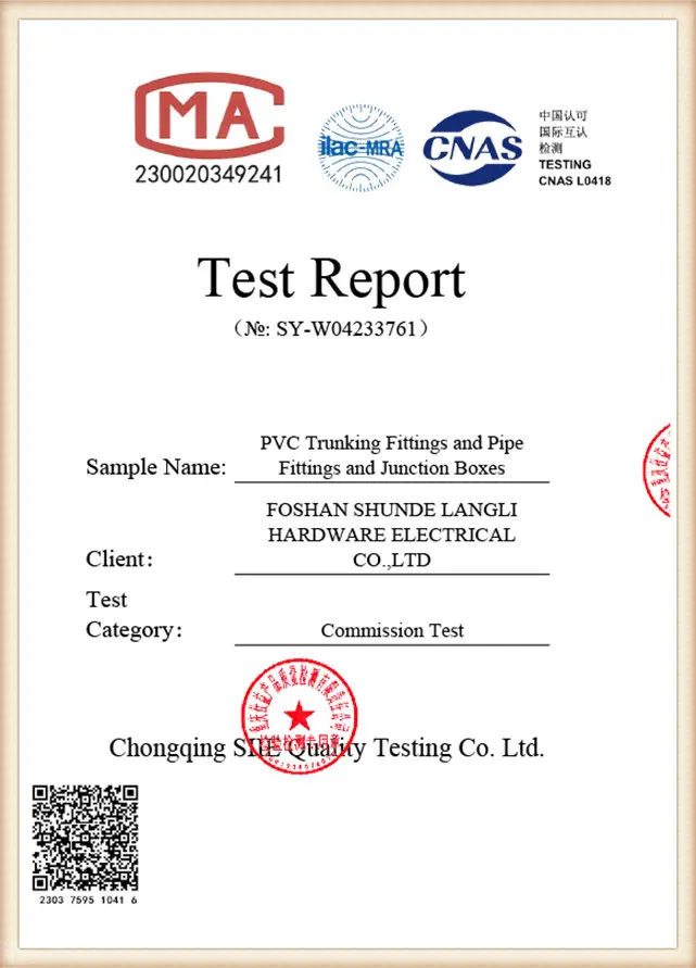 RoHS test report for Langli PVC fittings