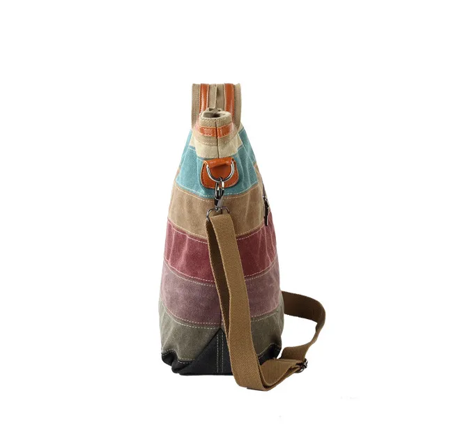 Bolso tote hobo de lienzo colorido a rayas para mujeres y niñas