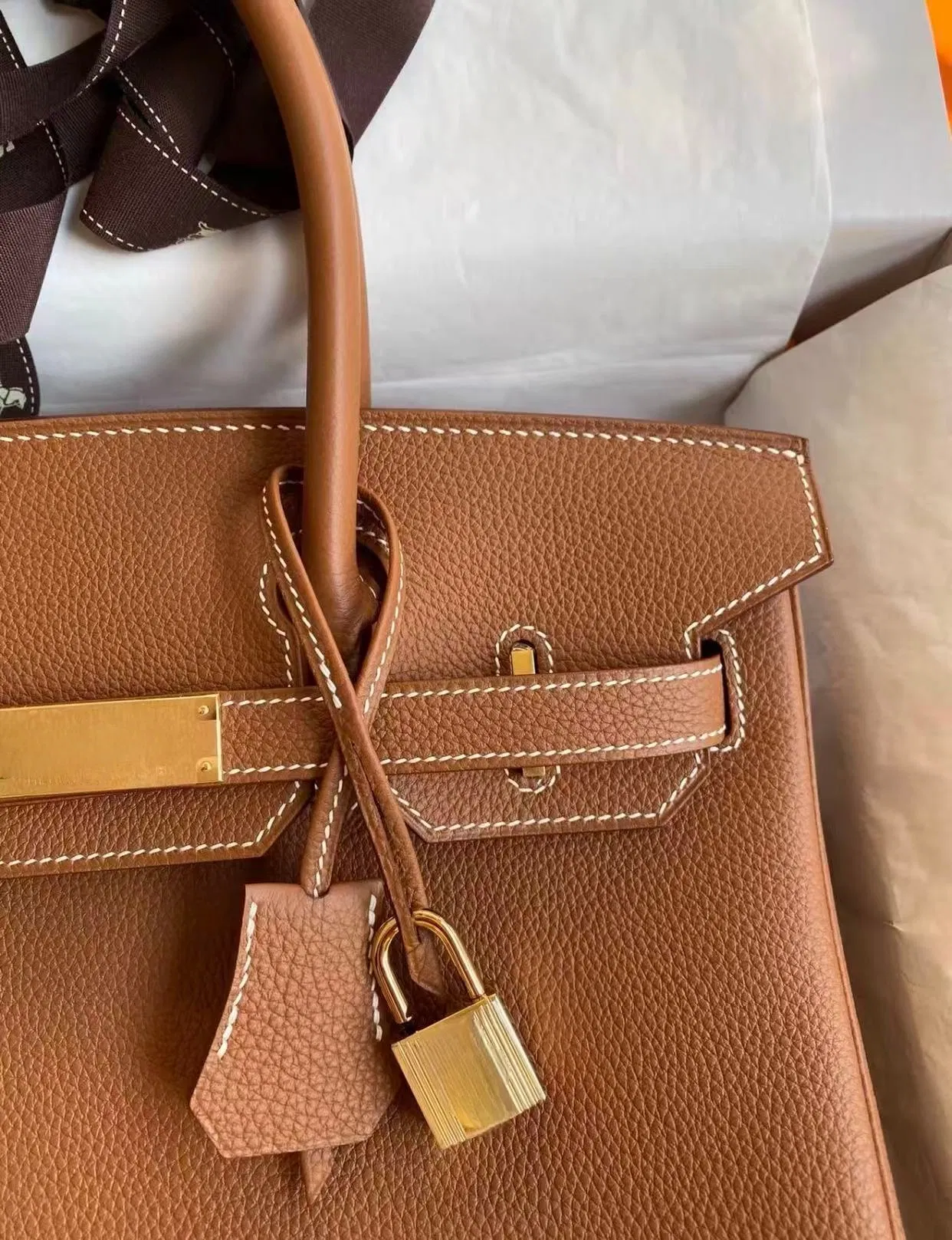 Bolso de mano de platino en cuero Togo para damas, bolso de lujo