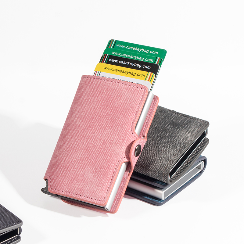 Carteras de diseñador de jeans de PU, marcas famosas, soporte de tarjeta de crédito de acero RFID, encantadora billetera