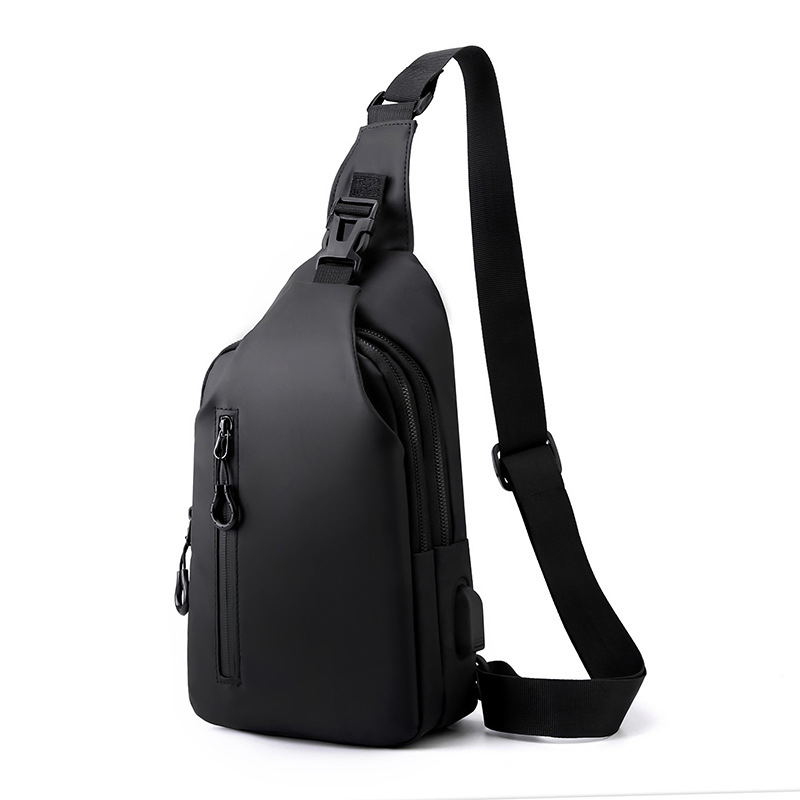 Bolso de pecho impermeable personalizado con puerto de carga USB, bolso cruzado de color puro, bolso de hombro de moda para hombres