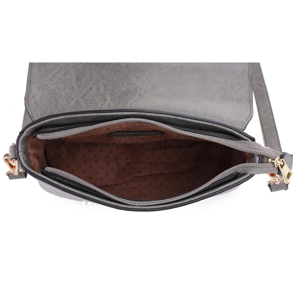 Bolso cruzado de mensajero de cuero vegano con hebilla y solapa a la moda