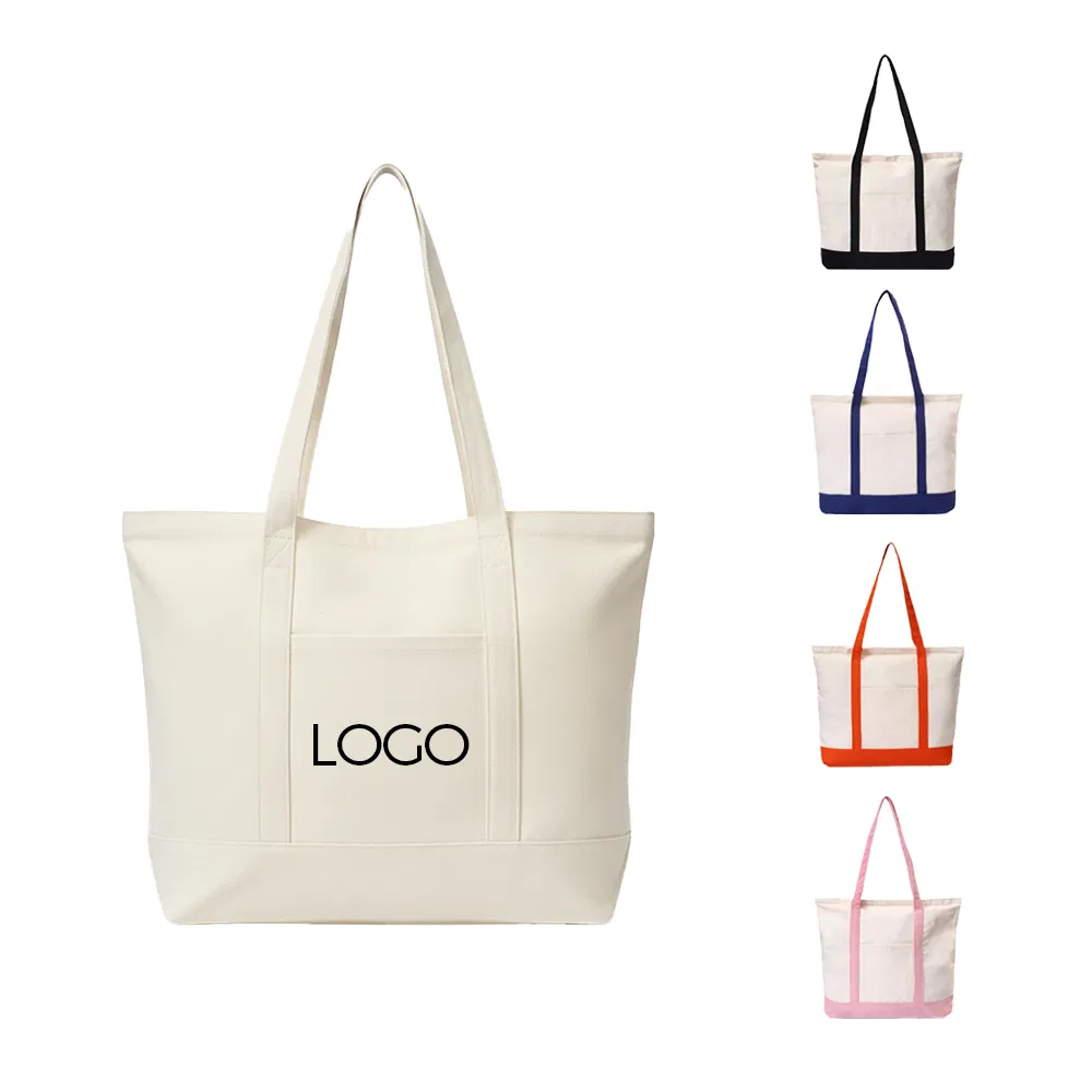 Bolsa de mano de algodón canvas reutilizable de alta calidad y gran capacidad, ecológica, con cremallera y múltiples bolsillos, para mujeres, ideal para la escuela y las compras