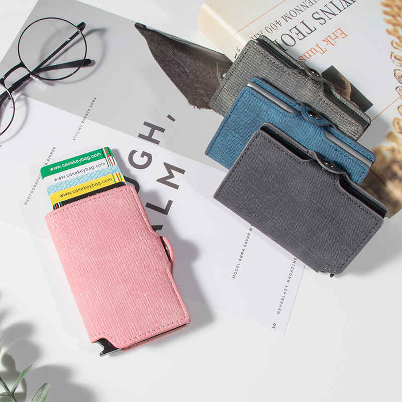 Carteras de diseñador de jeans de PU, marcas famosas, soporte de tarjeta de crédito de acero RFID, encantadora billetera