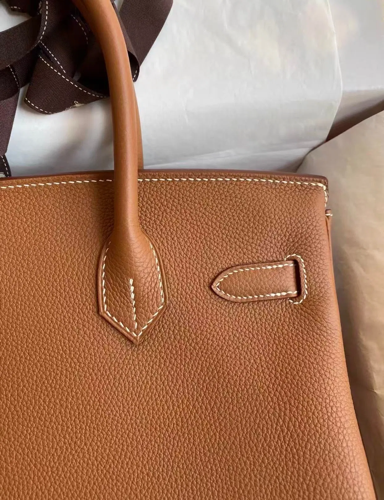 Bolso de mano de platino en cuero Togo para damas, bolso de lujo
