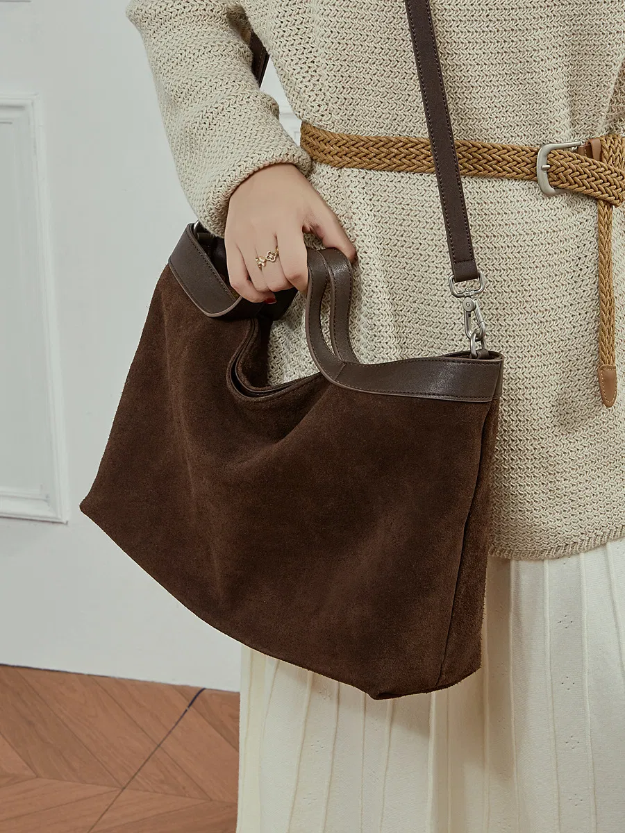 Bolso hobo de ante de mujer, gran capacidad, tote holgado con asas anchas para uso diario casual y oficina