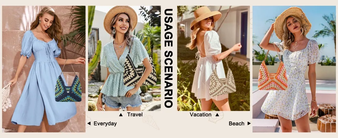 Bolso de playa de paja hobo vintage y elegante para aventuras de verano en la playa