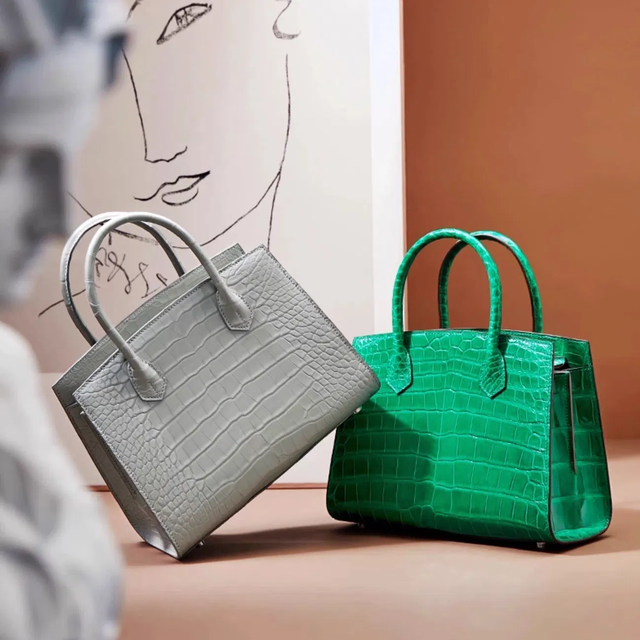 Bolso de mano de lujo personalizado para mujer, diseñado como tote, de cuero PU con estampado de cocodrilo, con asas superiores dobles