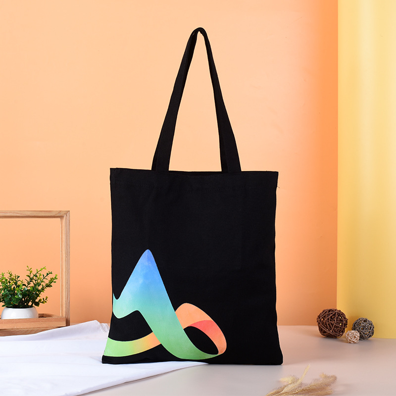 Bolsa de lona personalizada con logo, bolsa de algodón negra de un solo hombro para compras