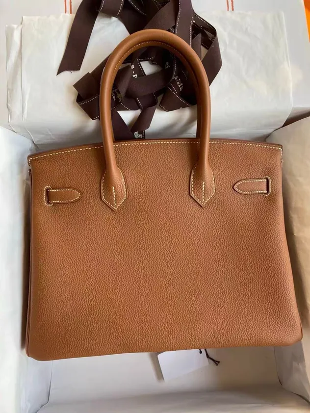 Bolso de mano de platino en cuero Togo para damas, bolso de lujo