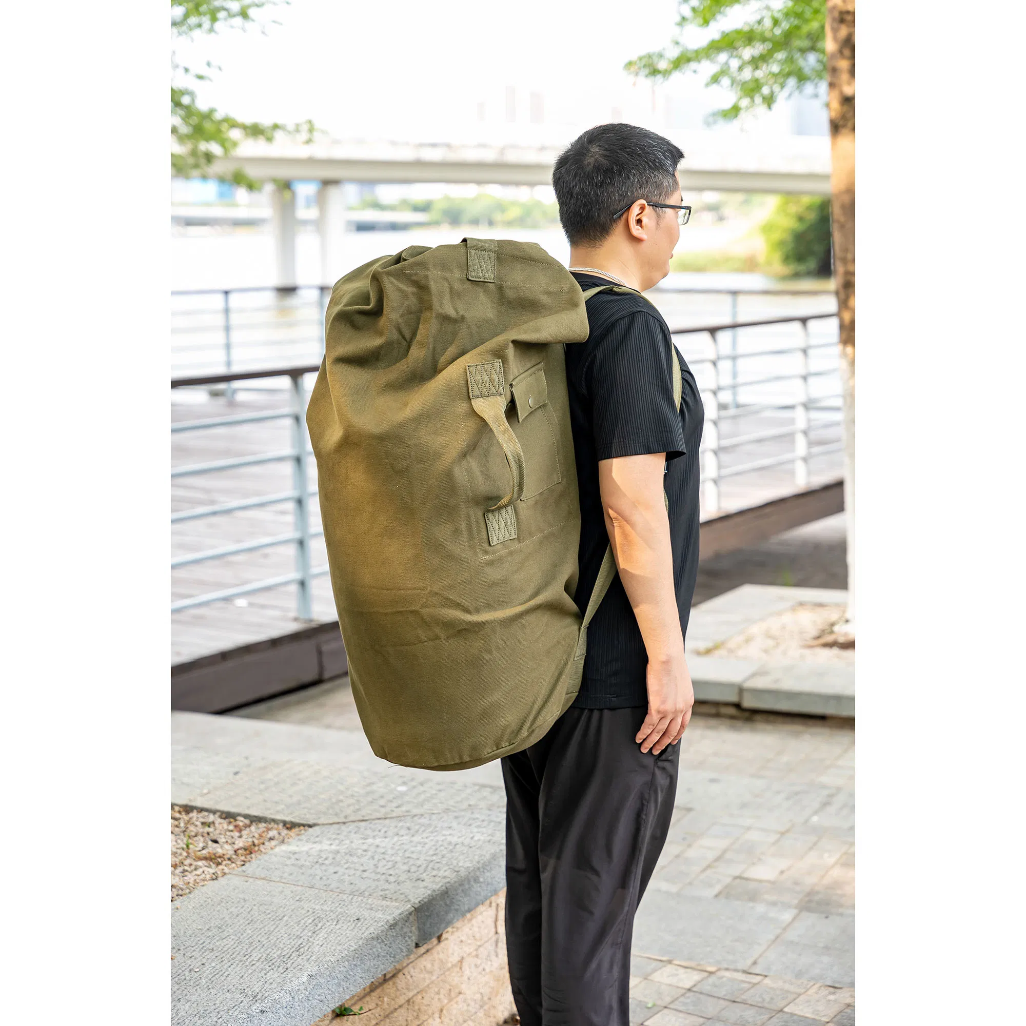 20 Mochila de cubo de lona verde Oz, bolsa de barril de alta calidad, bolsa de viaje impermeable