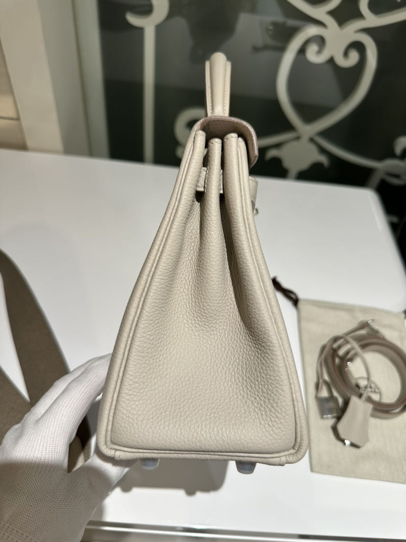 Bolsos de lujo de diseñadora para mujeres Ky 25cm 8L bolsa de cuero Togo blanca glaciar