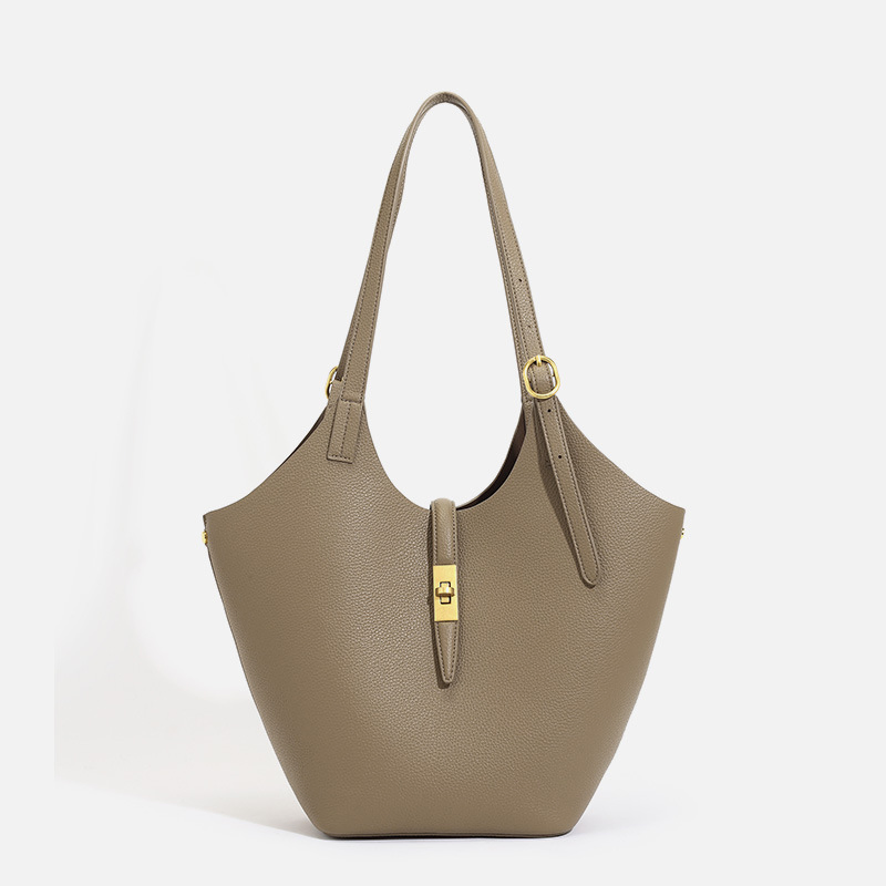 (WX0012) Elegante bolso de mano de hardware sofisticado en dos tonos para un estilo diario