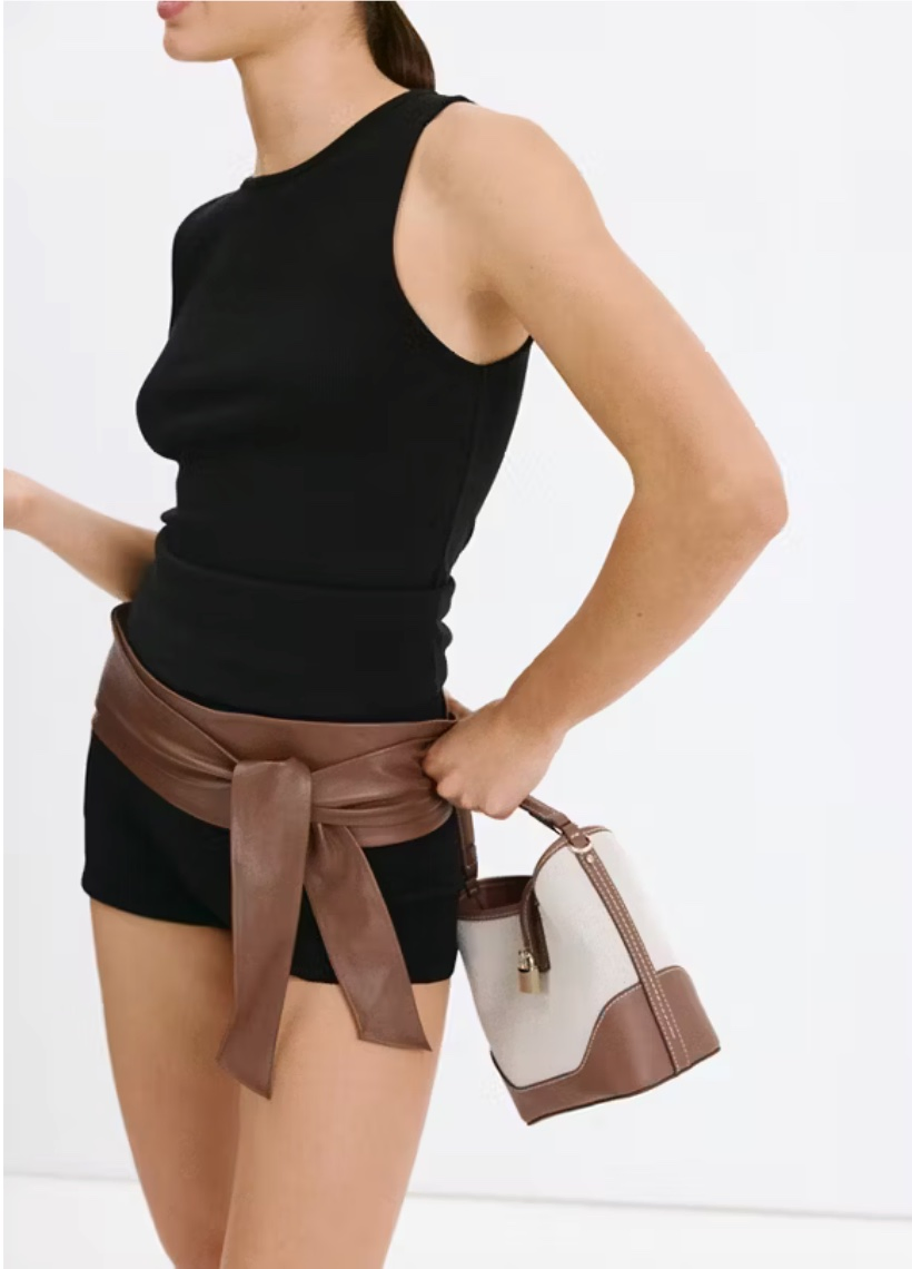 Mujer Diseñadora de Hombro Mensajero Pecho Diseño Bicolor Tote Moda Lona y Cuero PU Bolso Cubo Bandolera con Detalle de Candado en Tono Dorado