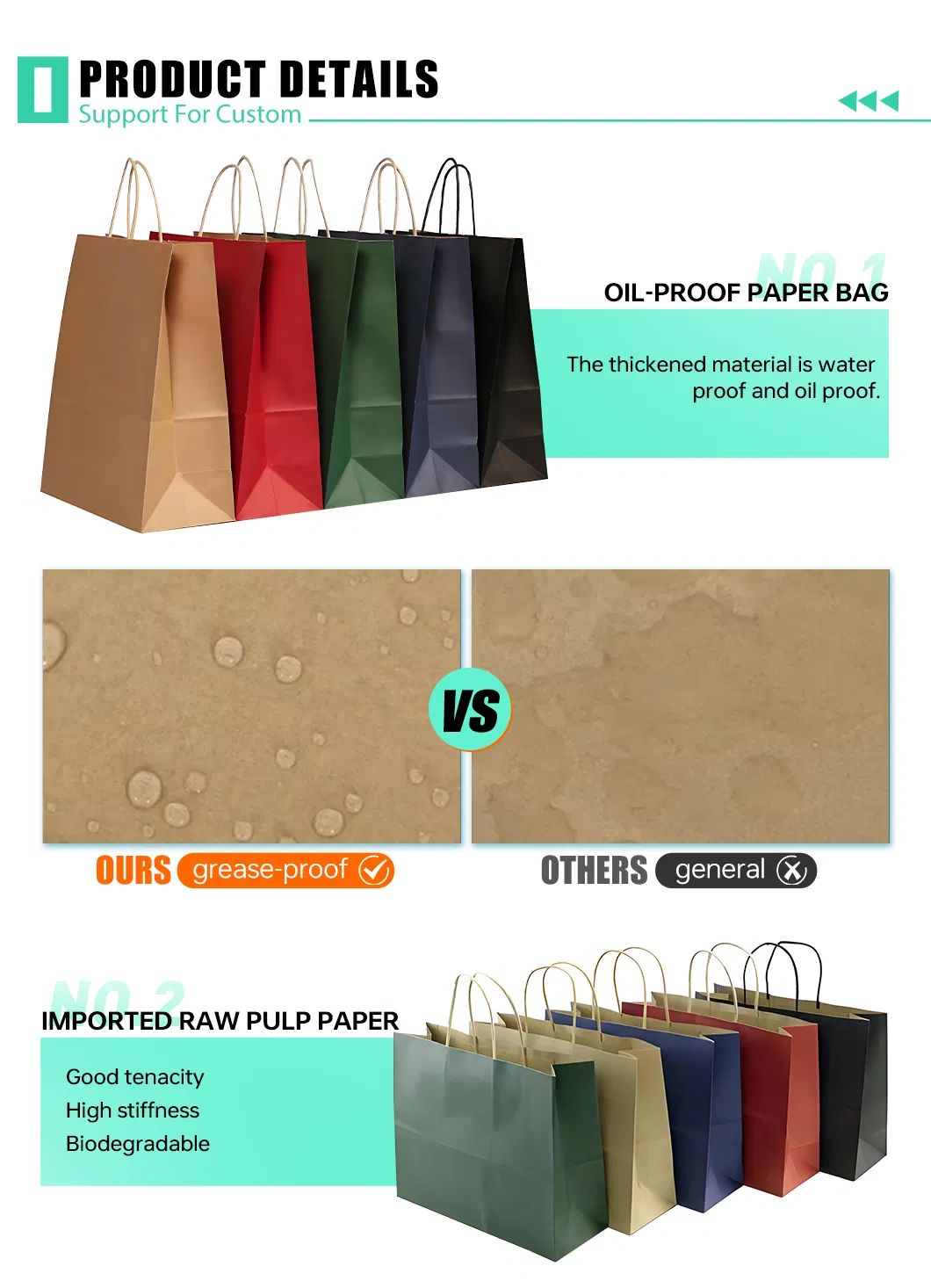 Mango de bolsa de papel personalizado con tu propio logo, venta al por mayor de bolsa de papel kraft