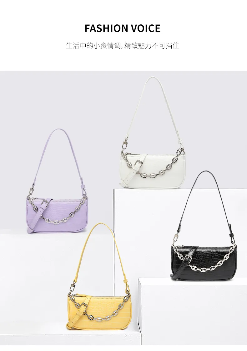 Bolso de hombro para mujer Crocodile Candy Hobo con cadena de metal de buena calidad
