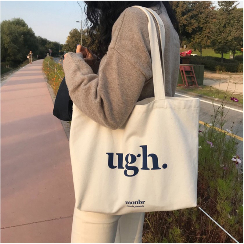 Bolsa de lona personalizada con cremallera en forma de letra Z, bandolera, grande, de algodón, para compras, tote de lona con logo