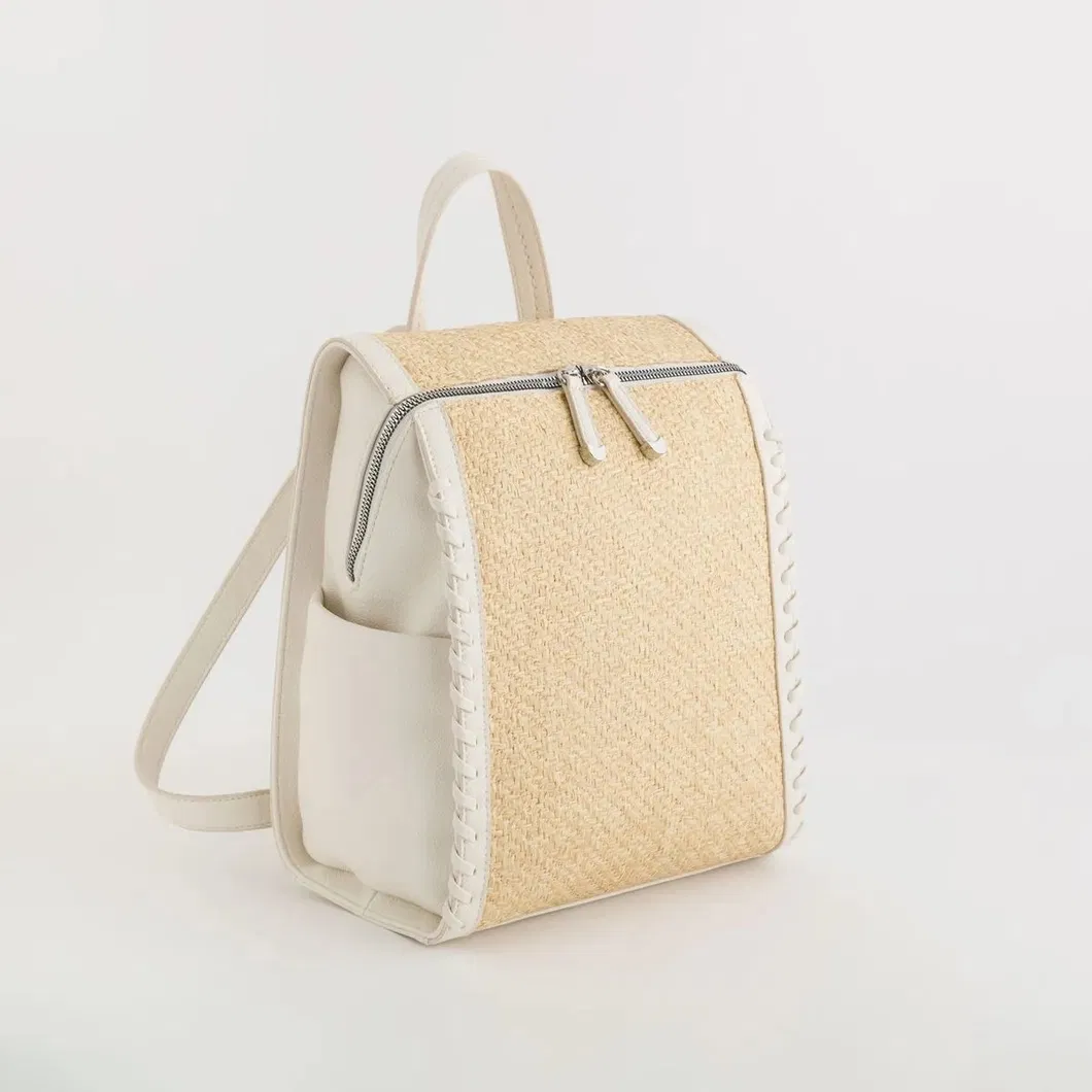 Bolso mochila convertible de paja de moda para mujeres, bolso de hombro de paja o mochila convertible 10.5in X 4in X 11.5in