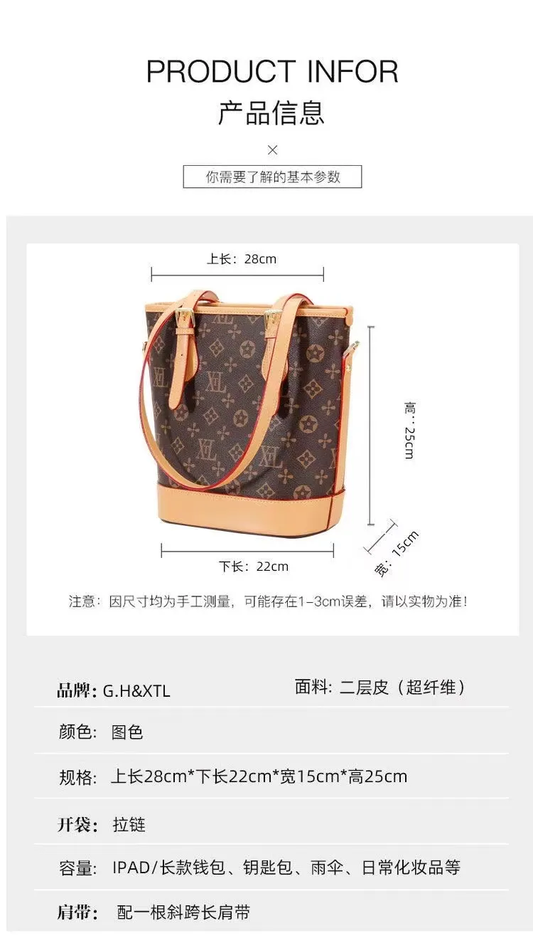 Bolso de gran capacidad para mujeres en 2024, bolso de mujer de moda, bolso de axila personalizado, bolso vintage, bolso tipo cubo, bolso de hombro