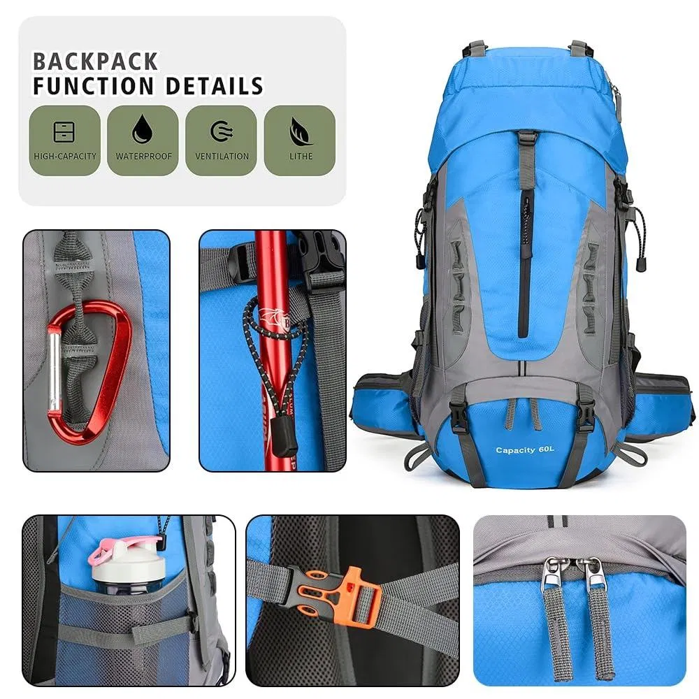 Mochila de senderismo impermeable 60L para hombres y mujeres
