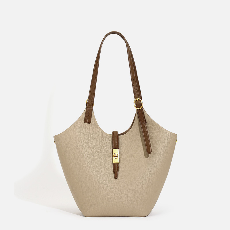 (WX0012) Elegante bolso de mano de hardware sofisticado en dos tonos para un estilo diario
