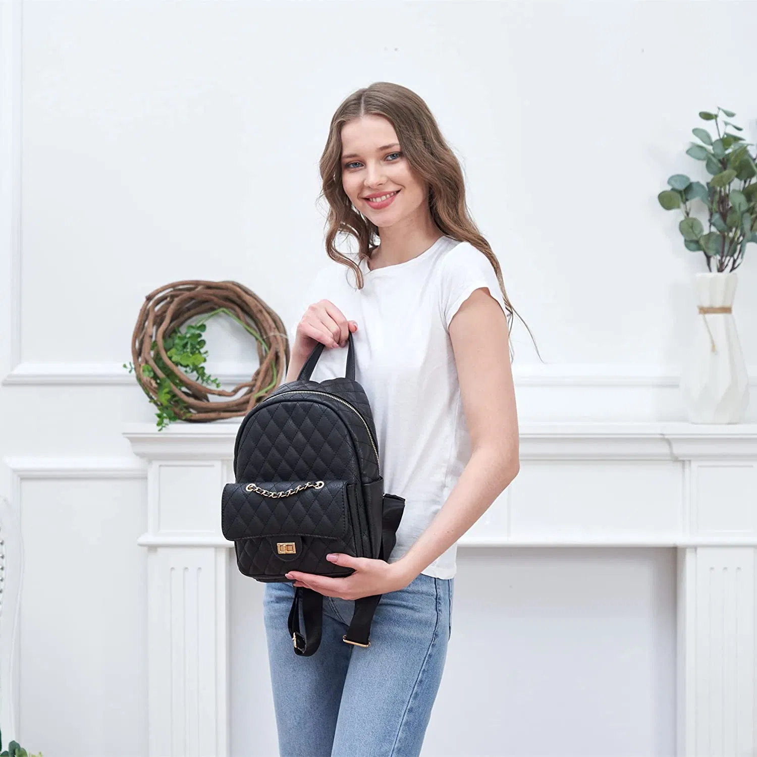 Bolso mochila para mujeres de moda de cuero, bolso de diseñador para viajes, bolso de hombro para damas