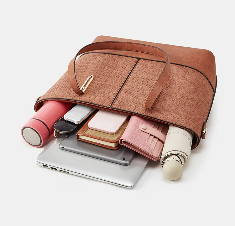 Bolsa tote premium de lino orgánico tejido de macramé de cuero vegano metálico con lentejuelas para trabajo, gimnasio, yoga y pañales
