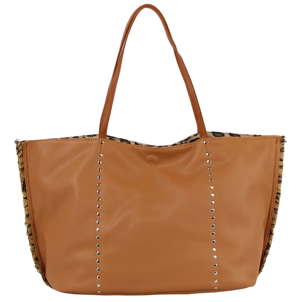 2026 moda Mujeres Bolsos Gran Capacidad Bolsos al por Mayor con Remaches Bolsos Compradores de Leopardo Reversibles Fabricantes
