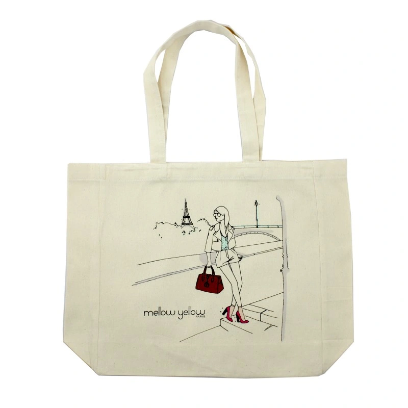 Bolsa de compras de algodón reciclado orgánico personalizada blanca natural, económica y promocional