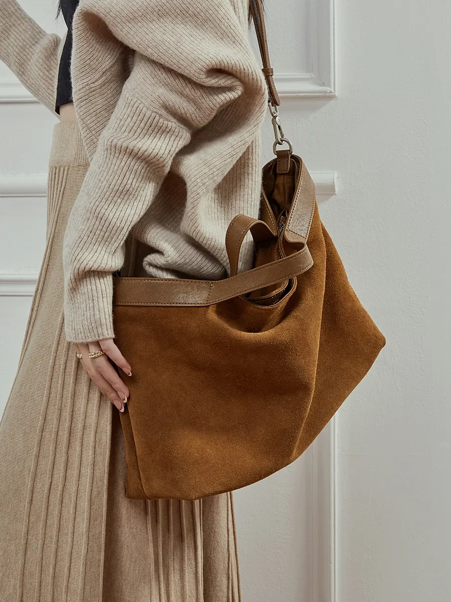 Bolso hobo de ante de mujer, gran capacidad, tote holgado con asas anchas para uso diario casual y oficina