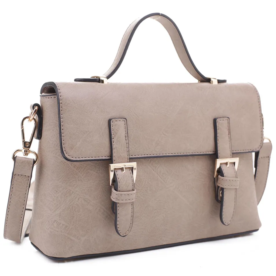Bolso cruzado de mensajero de cuero vegano con hebilla y solapa a la moda